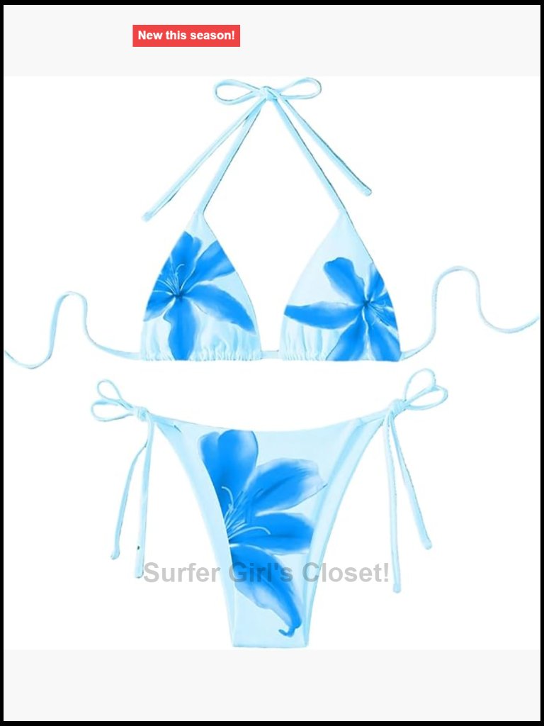 Women's Bikini Set Floral Print Triangle Halter Tie Side 2 Piece Swimsuit